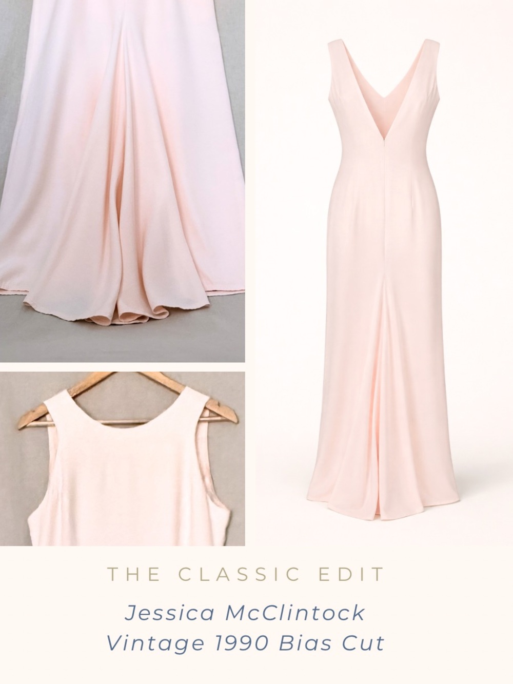 Vintage Jessica McClintock | Pale Pink Bias Cut Dress | Low V Back | Train | Y2K